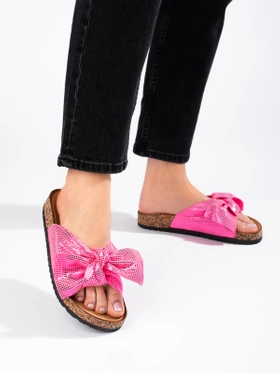 Comfortable Fuchsia Bow Slides