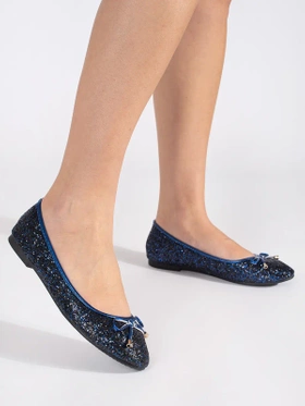 Navy Blue Shiny Flats with a Bow