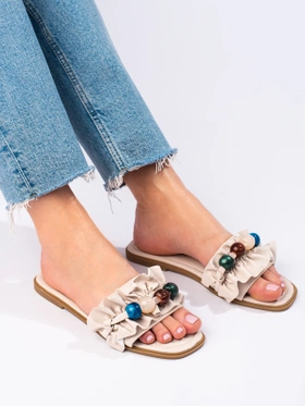 Beige Flat Sole Slide Sandals