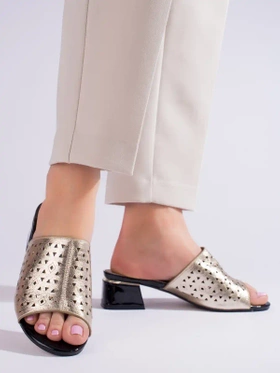 Golden Breezy Slip-Ons with Low Block Heel