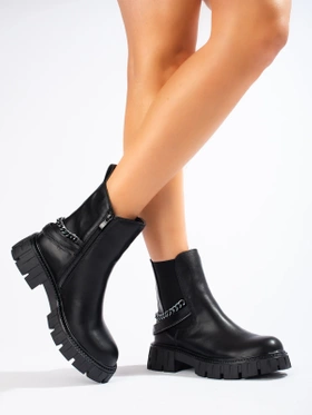 Black Ankle Boots with Chain Detail