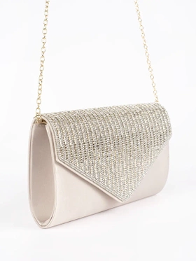 Gold Crystal-Embellished Mini Clutch Bag