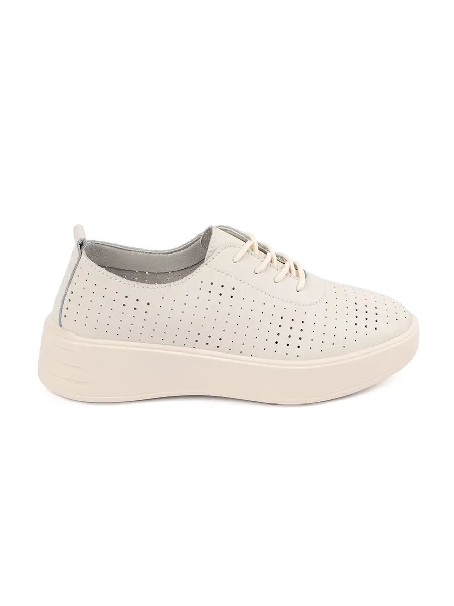 Skórzane ażurowe półbuty Sergio Leone jasnobeżowe