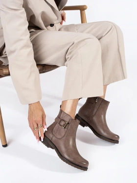 Chestnut Ankle Boots with Buckle and Low Heel