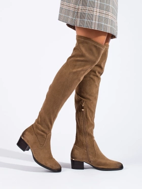 Beige Suede Over-the-Knee Boots by Vinceza