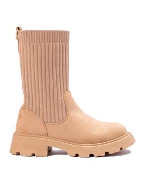 Beige Suede Ankle Boots with Stretchy Upper