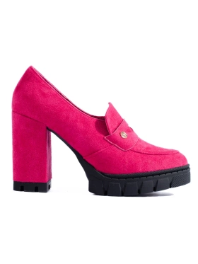 Pink Suede High Block Heel Shoes by Vinceza