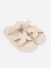 Light beige women's flat slide sandals