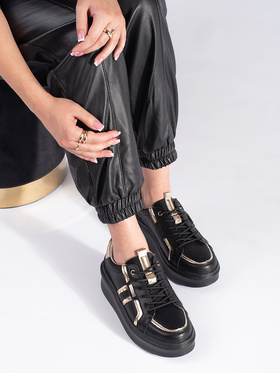 Black Platform Leather Sneakers