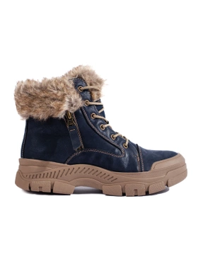 Navy Blue Boots with Faux Fur Trim