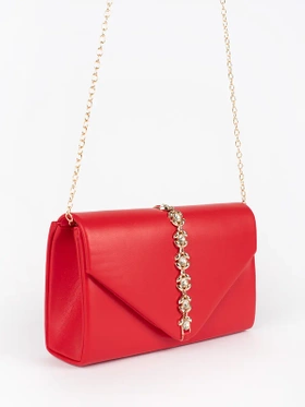 Radiant Red Clutch Bag with Sparkling Crystals