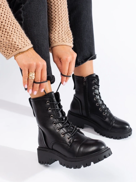 Black Faux Leather Ankle Boots