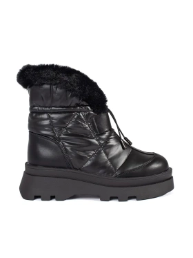 Black Platform Snow Boots with Black Faux Fur Trim