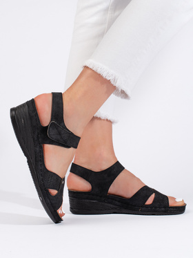 Black Wedge Velcro Sandals