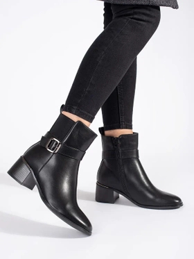 Black Buckle-Accent Heeled Ankle Boots