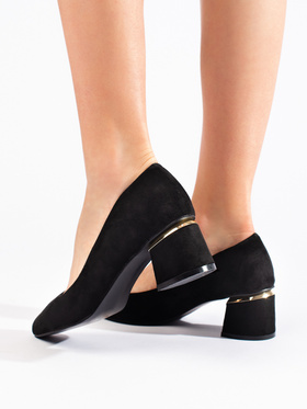 Black Suede Low-Heel Pumps