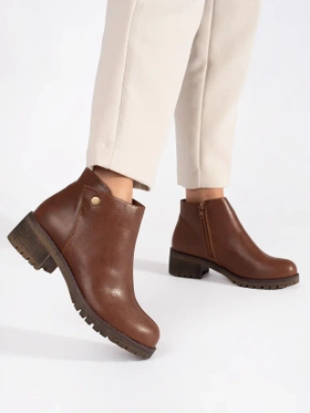 Brown Faux Leather Ankle Boots