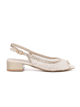 Gold sandals with decorative mesh