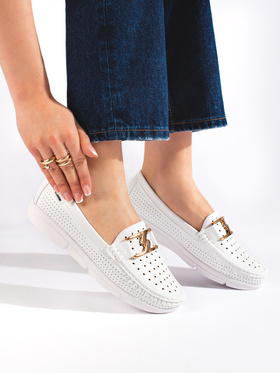 White Loafers with Buckle