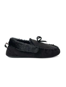 Soft, Black Moccasin Slippers with Bow
