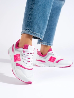 White and Pink Athletic Shoes