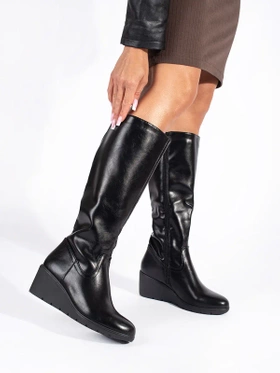 Black Wedge Boots