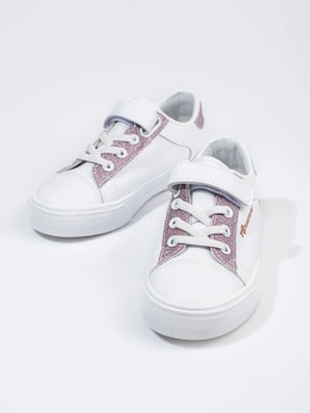 Kids' White Sneakers with Pink Glitter