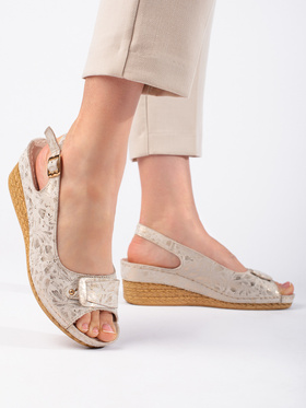 Beige Low Wedge Espadrille Sandals