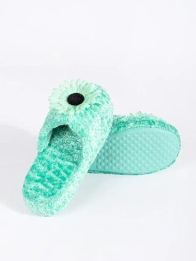 Green Kids' Slippers with Decorative Flower