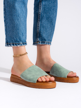 Green Platform Slide Sandals