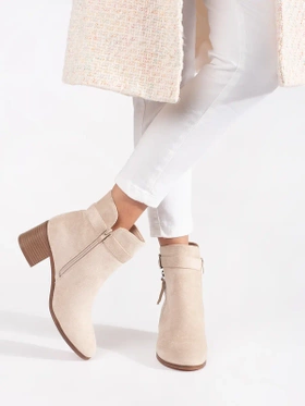 Light Beige Suede Heeled Ankle Boots