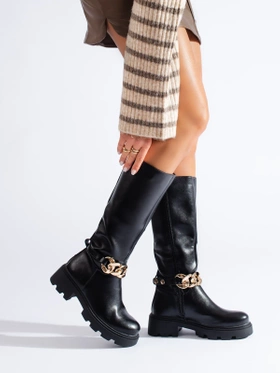 Eco Leather Boots with Chain Detail