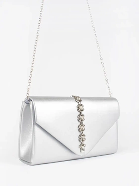 Sparkling Silver Clutch with Decorative Crystals