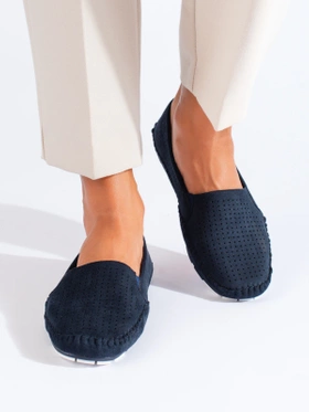 Slip-On Navy Blue Perforated Loafers