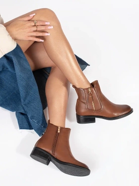 Brown Ankle Boots with Decorative Zipper