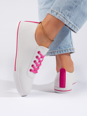 White sneakers with pink laces