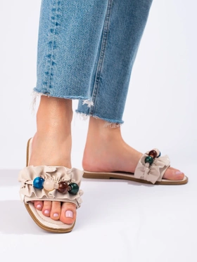 Beige Flat Sole Slide Sandals