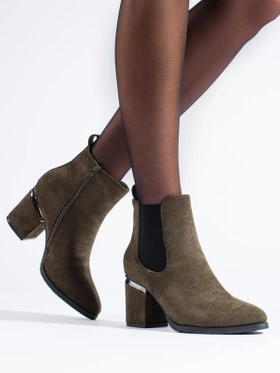 Dark Green Suede Ankle Boots with Block Heel by Vinceza