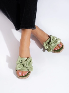 Green Bow Slide Sandals