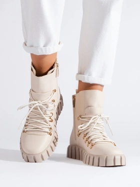 Beige Cozy Platform Ankle Boots by Potocki