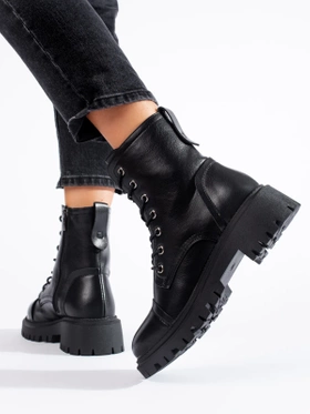 Black Faux Leather Ankle Boots