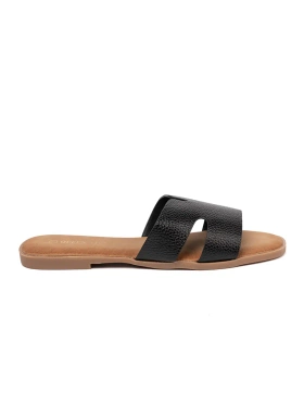 Black women's slides made from faux leather