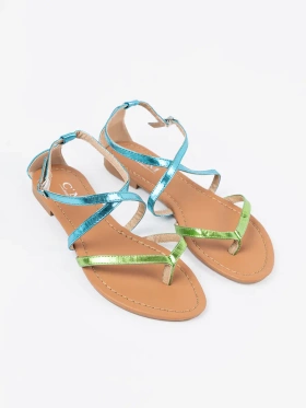 Flat sandals with green-blue straps