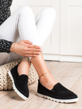 Lace Slip-On Shoes with Crystals