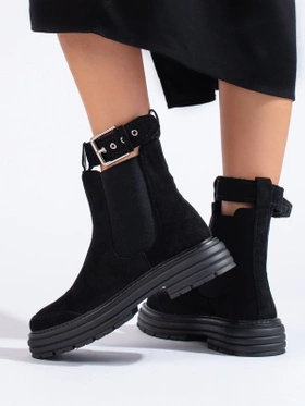 Black Suede Ankle Boots with Buckle