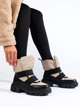 Beige and Black Platform Snow Boots