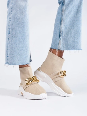 Beige Sock-Style Sneakers