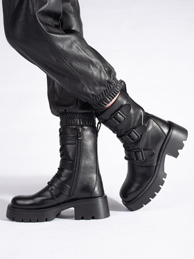 High Black Buckle Boots