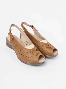 Caramel Openwork Wedge Sandals
