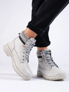 Gray Fur-Lined Ankle Boots